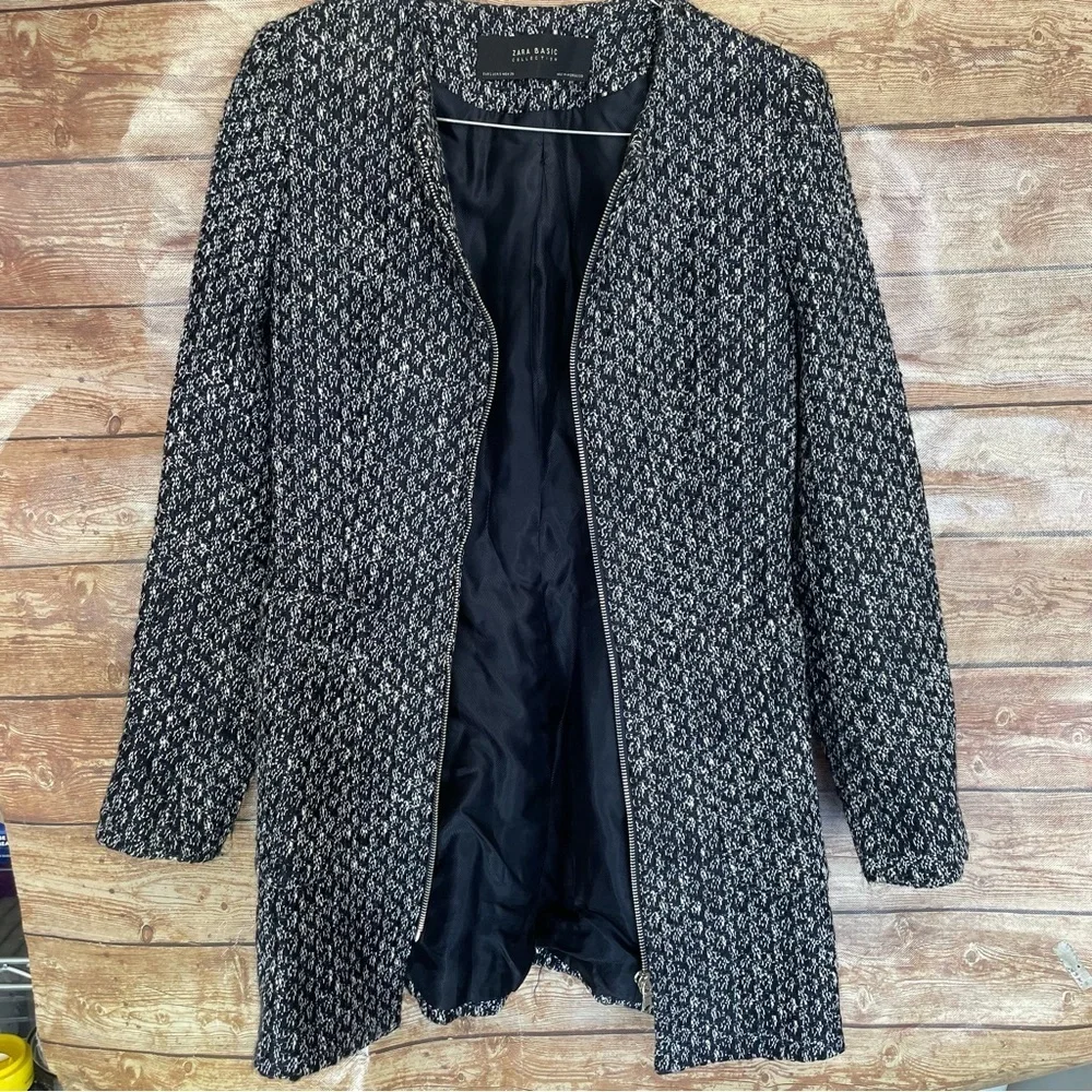 Zara Textured Weave Frock Coat With Zipper Size S - Picture 9 of 16